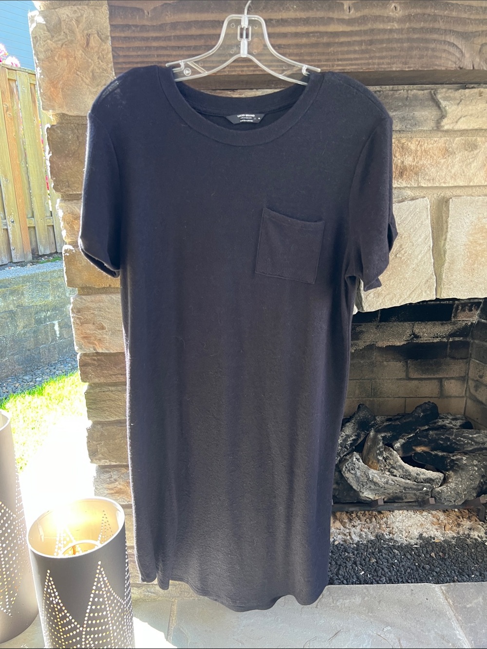 Lucky Brand Viscose Black Pocket Crewneck Dress Medium